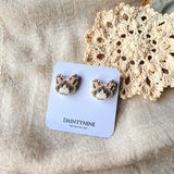 Snowshoe cat stud earrings on cards