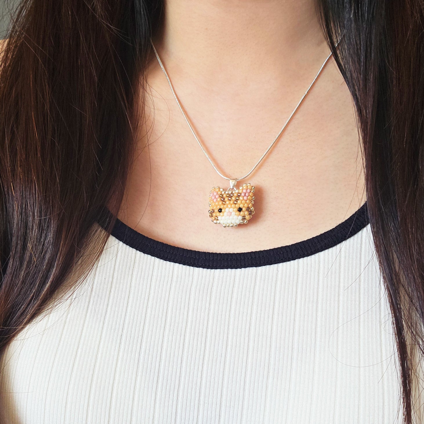 Tabby Cat Necklace in Orange Model