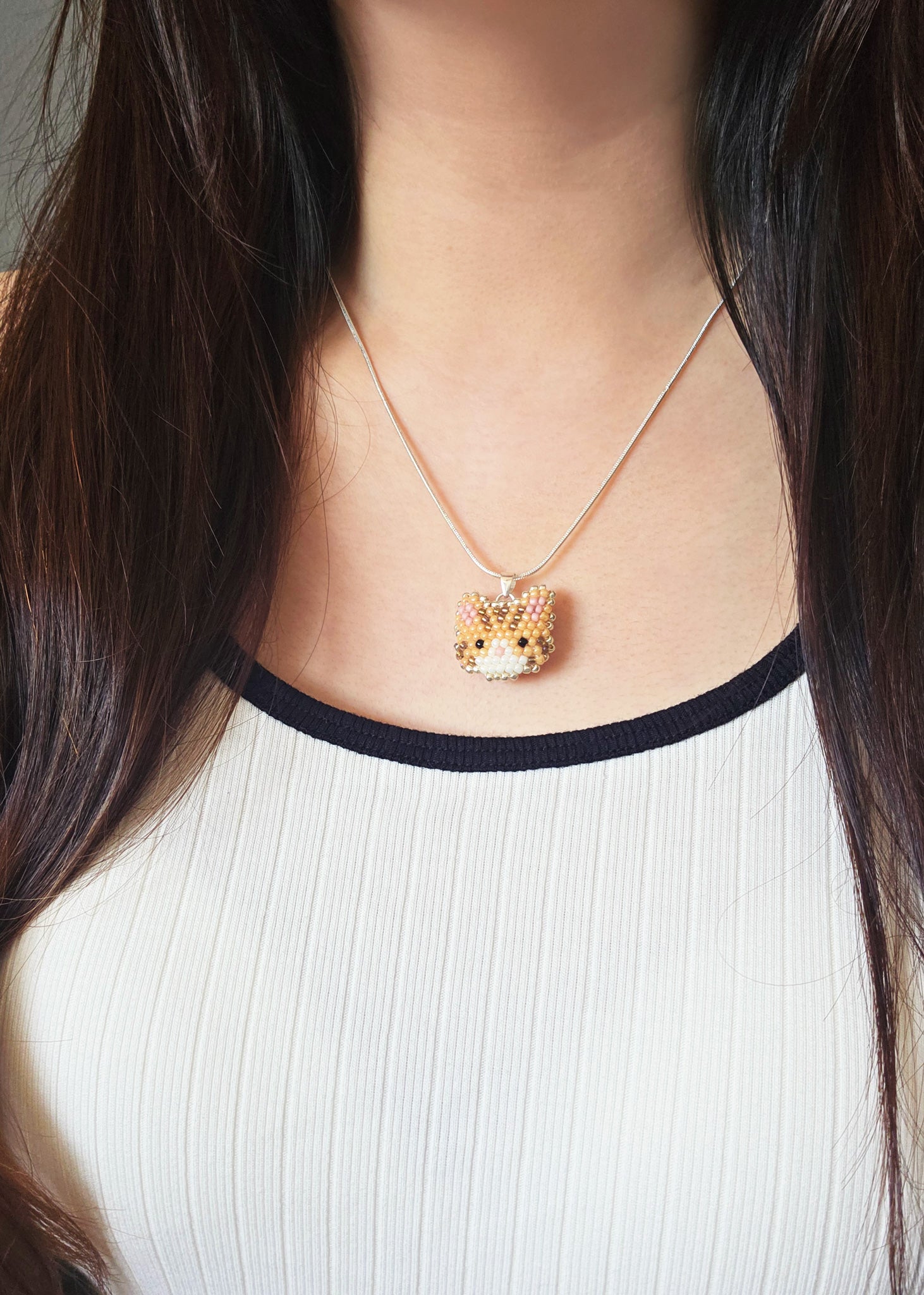 Tabby Cat Necklace in Orange Model