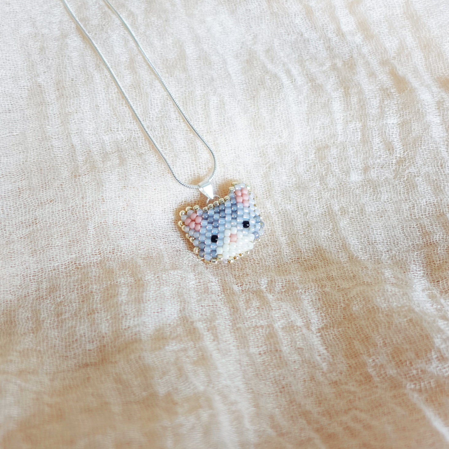Tabby Cat Necklace in Silver Left Far
