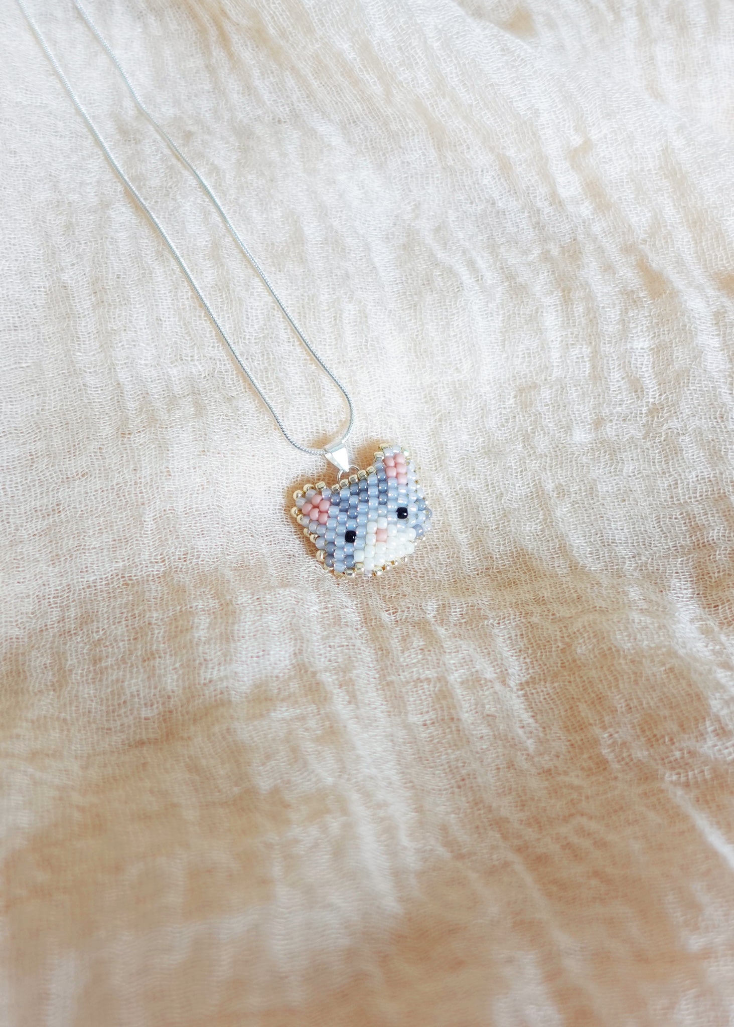 Tabby Cat Necklace in Silver Left Far