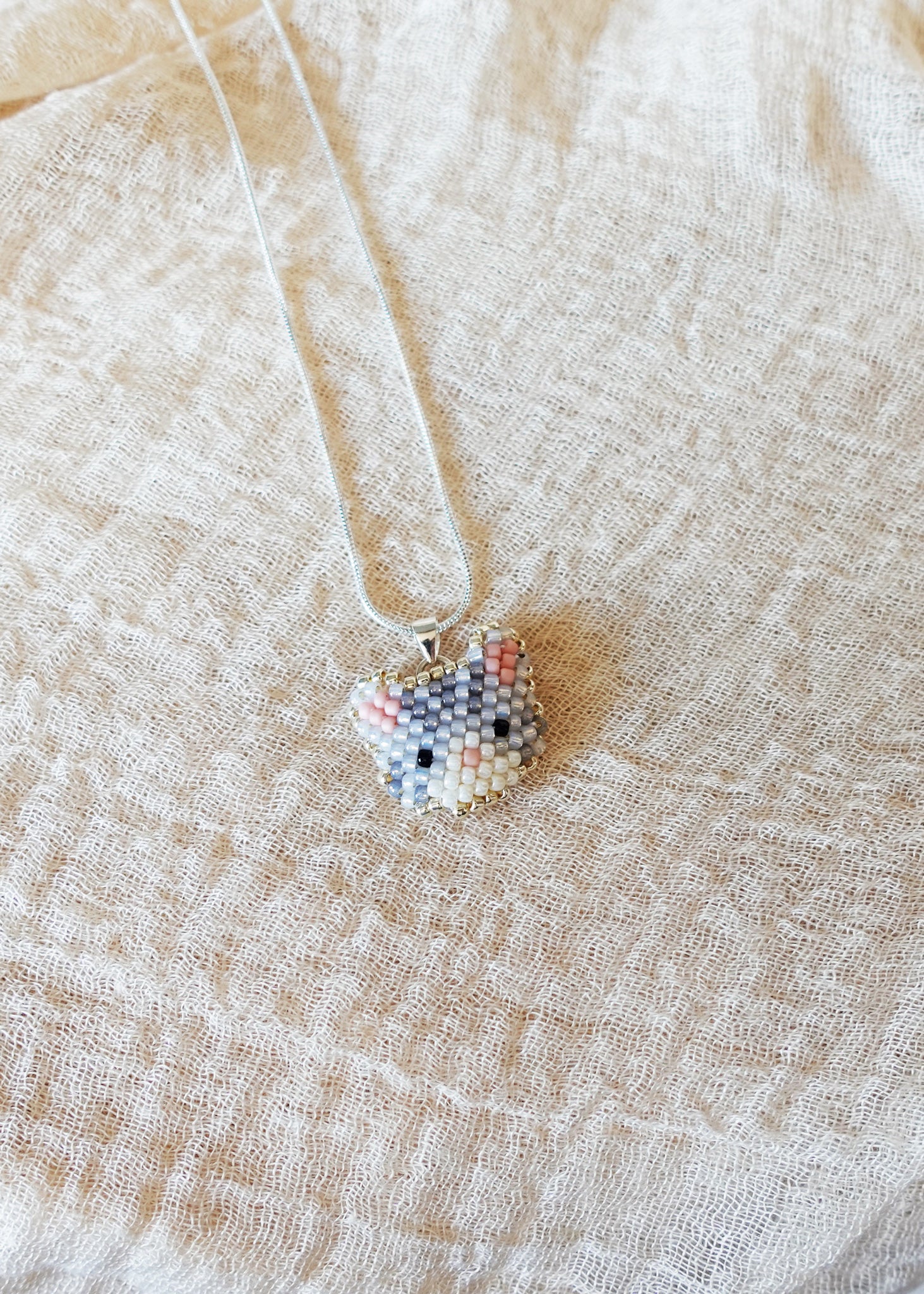 Tabby Cat Necklace in Silver Left