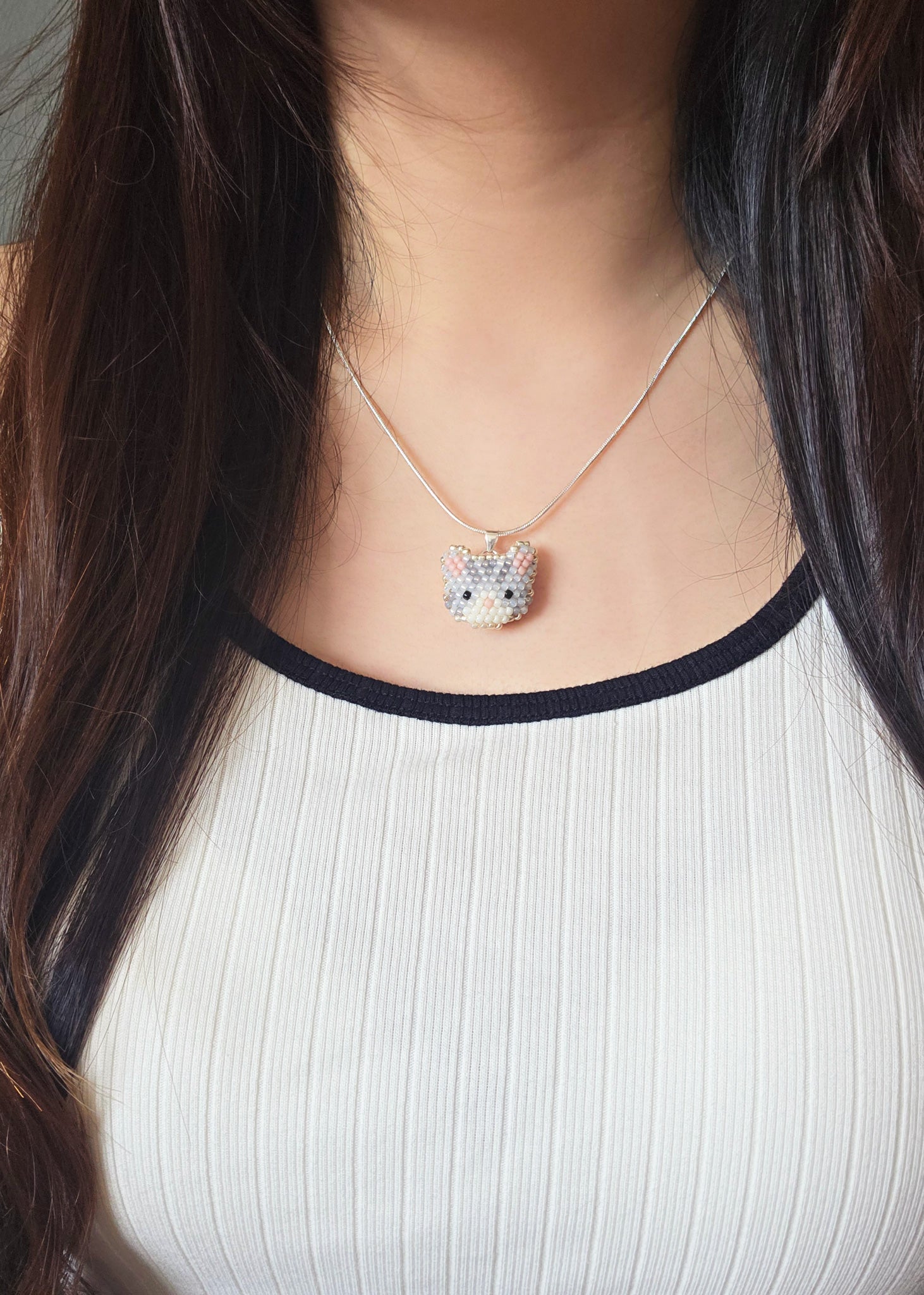 Tabby Cat Necklace in Silver Model