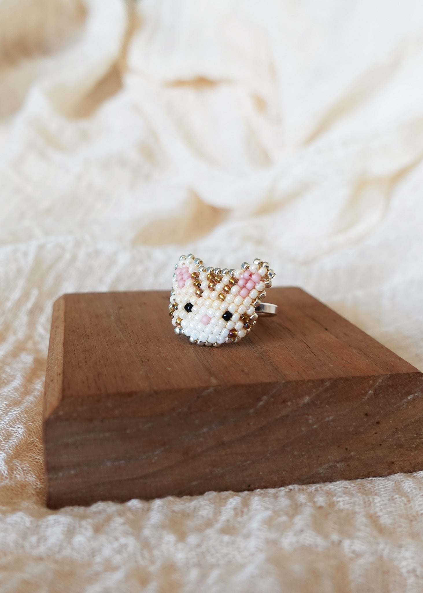 Tabby Cat Ring in Cream Display Right