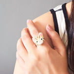 Tabby Cat Ring in Cream Model Close