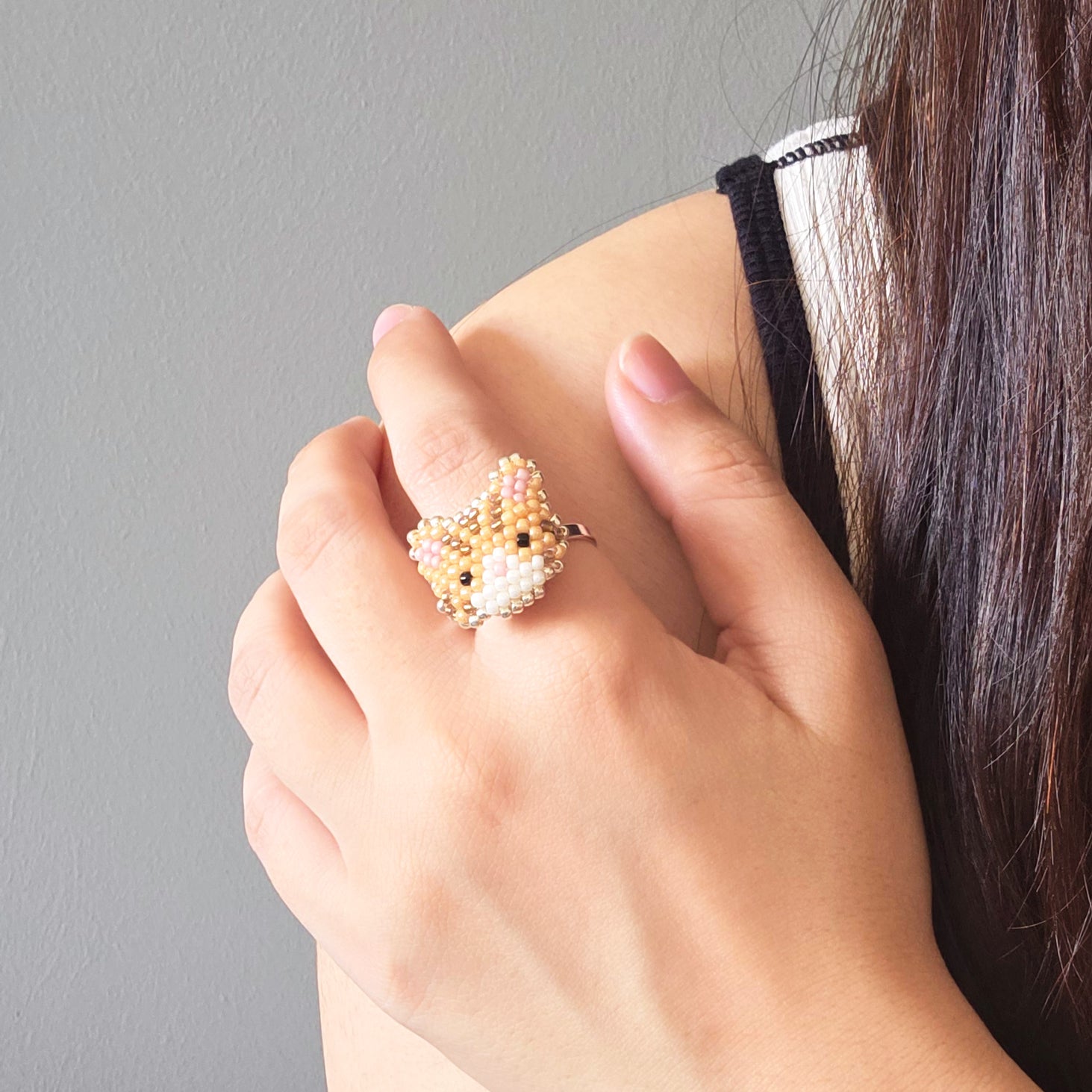 Tabby Cat Ring in Orange Model Close