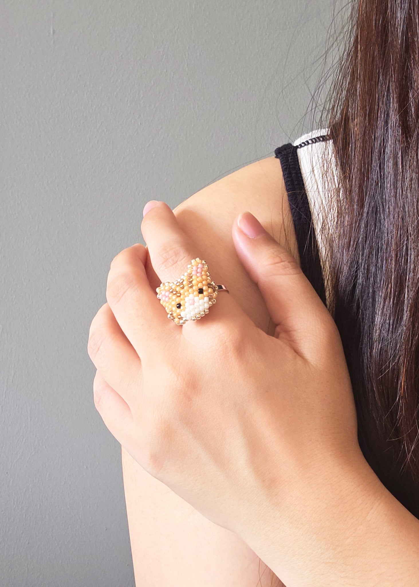 Tabby Cat Ring in Orange Model Close