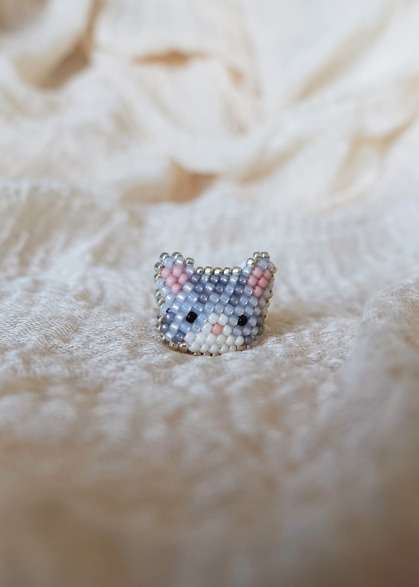 Tabby Cat Ring in Silver Front