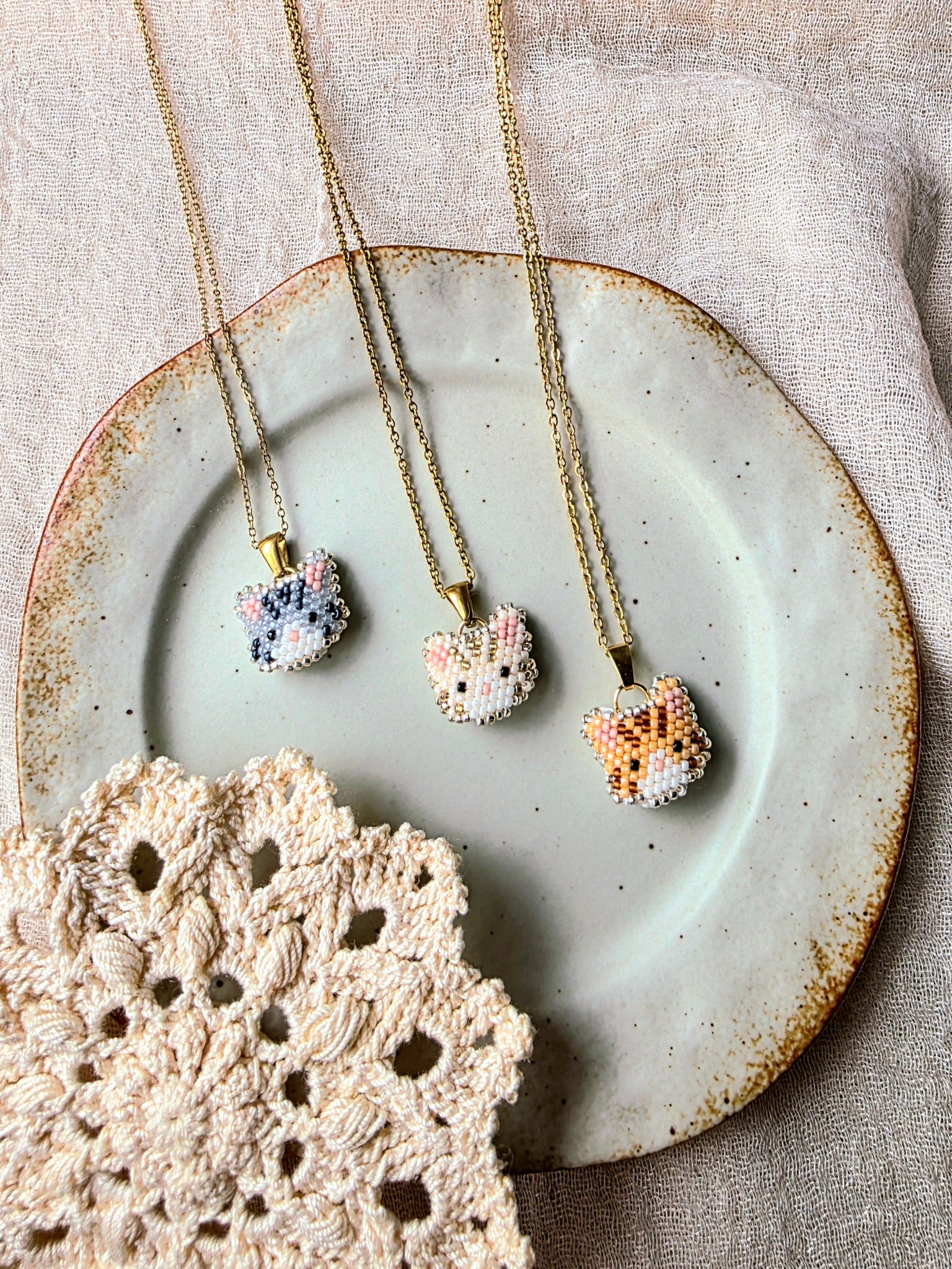 Tabby cat necklaces front