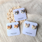 Tabby cat stud earrings on cards