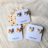 Tabby cat stud earrings on cards