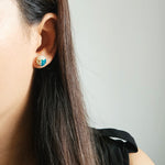 Trio Stud Earrings in Teal Model