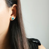 Trio Stud Earrings in Teal Model