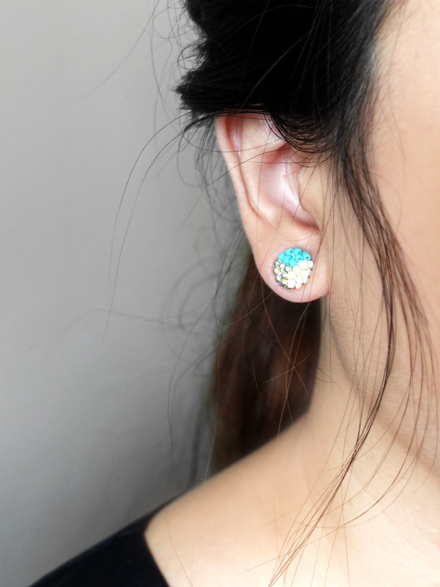 Trio Stud Earrings in Turquoise Model