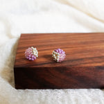 Trio Velvet Stud Earrings in Mauve Purple Display Front Close