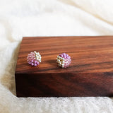 Trio Velvet Stud Earrings in Mauve Purple Display Front Close