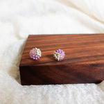 Trio Velvet Stud Earrings in Mauve Purple Display Front