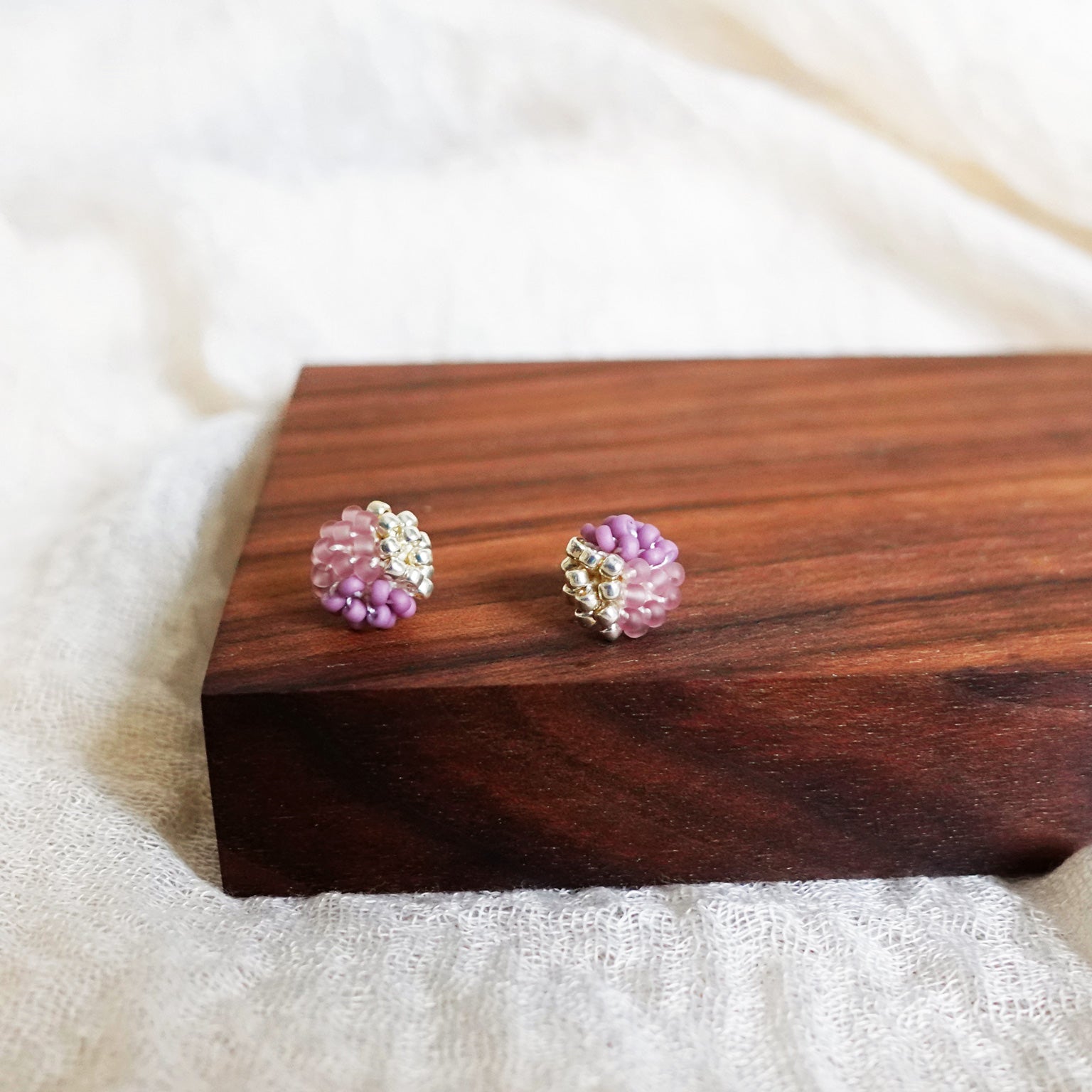 Trio Velvet Stud Earrings in Mauve Purple Display Front