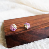 Trio Velvet Stud Earrings in Mauve Purple Display Left