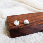 Trio Velvet Stud Earrings in White Display Front