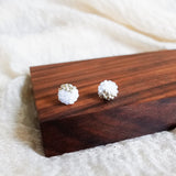 Trio Velvet Stud Earrings in White Display Front