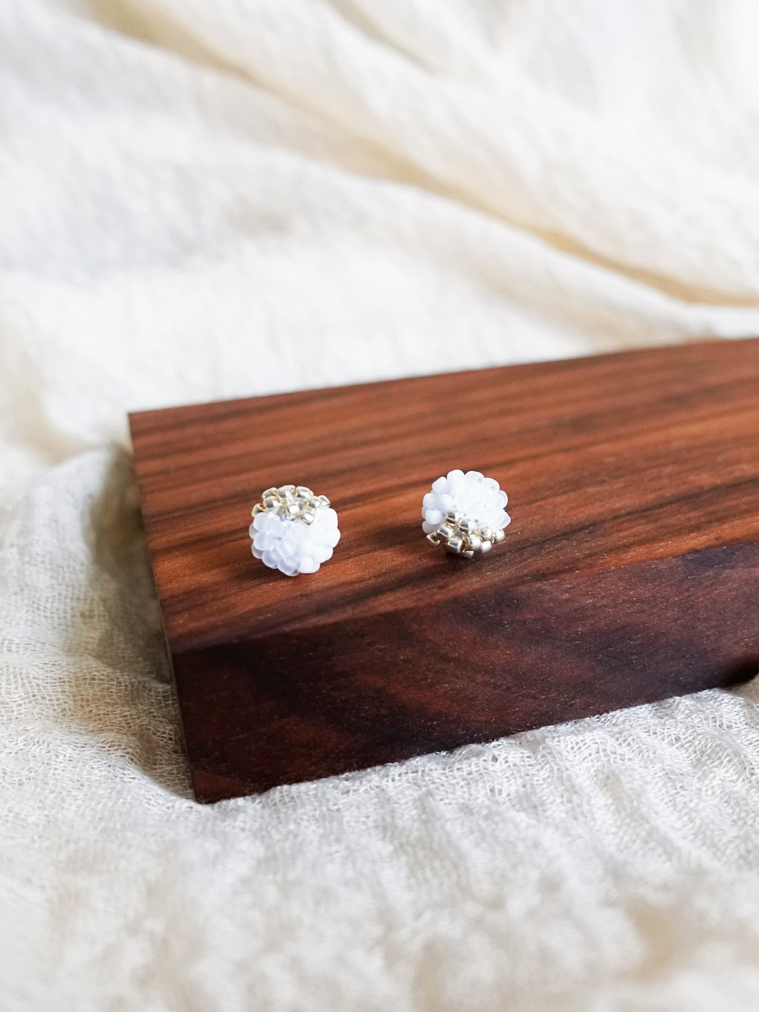 Trio Velvet Stud Earrings in White Display Front