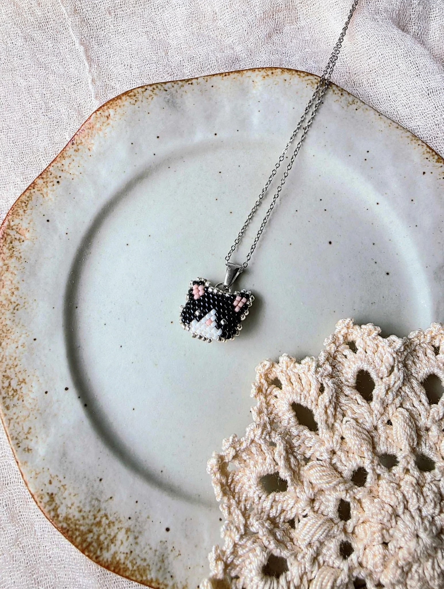 Tuxedo cat necklace in stainless steel