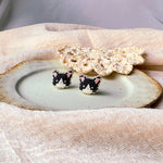 Tuxedo cat stud earrings front