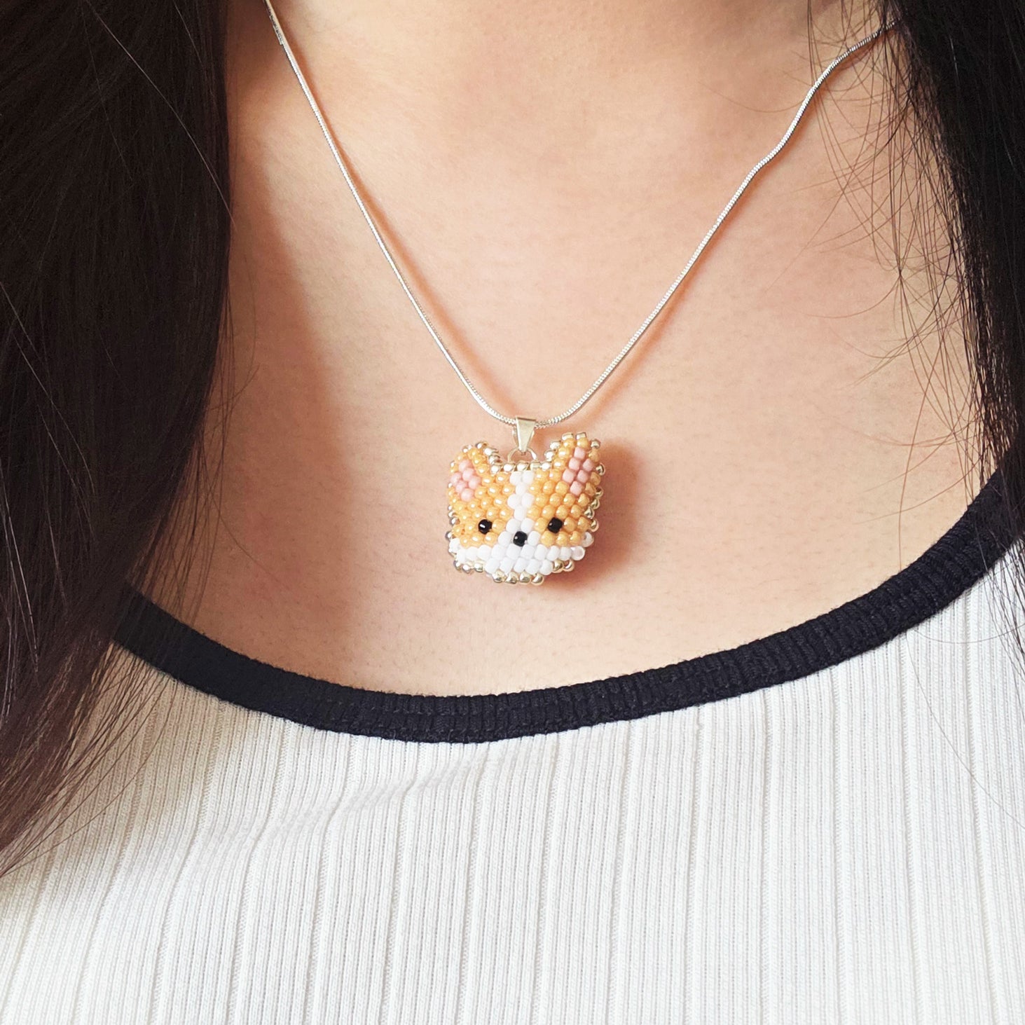 Welsh Corgi Necklace Model Close