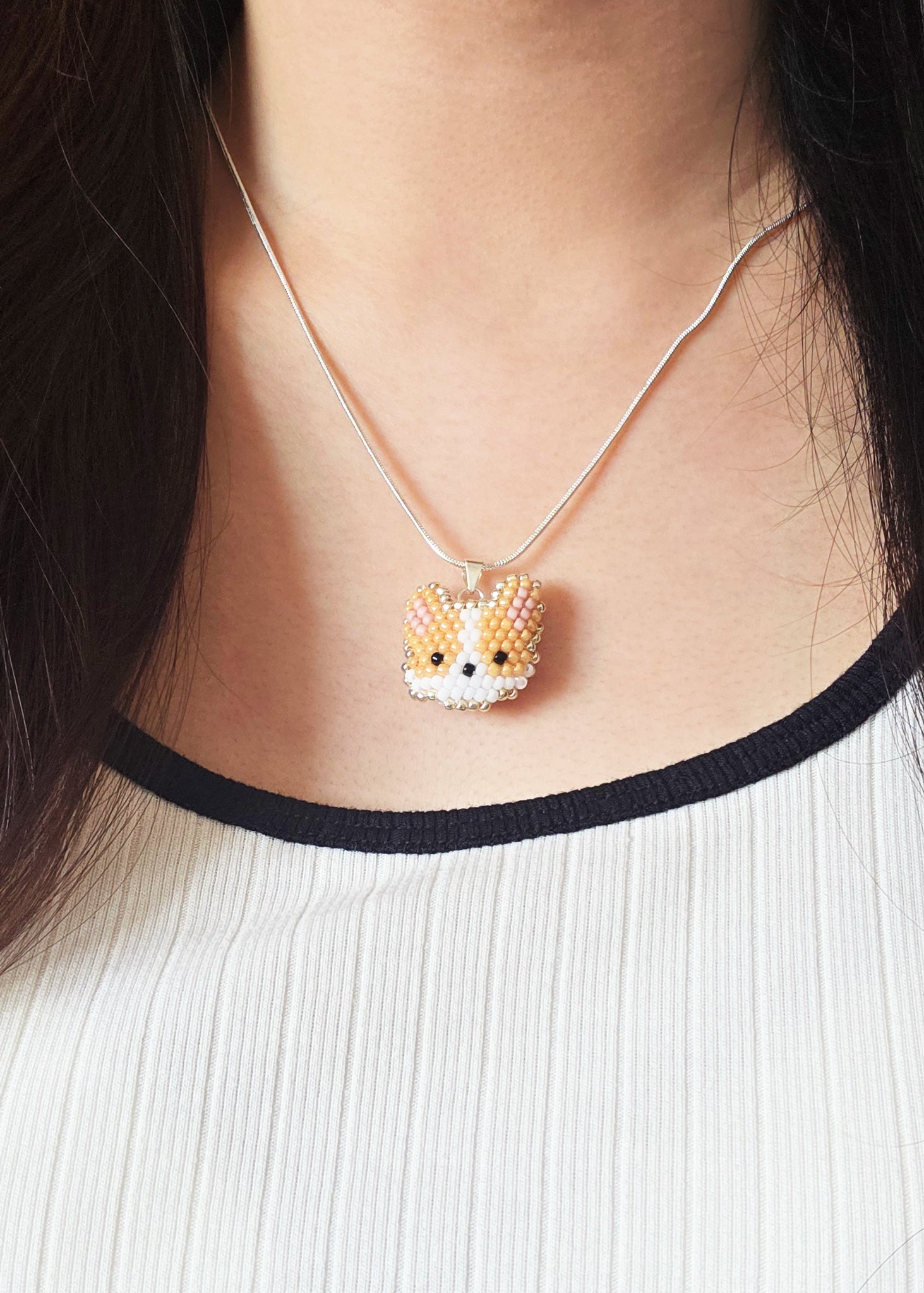 Welsh Corgi Necklace Model Close