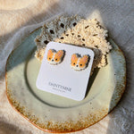 Welsh corgi stud earrings on card