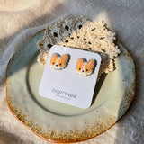 Welsh corgi stud earrings on card