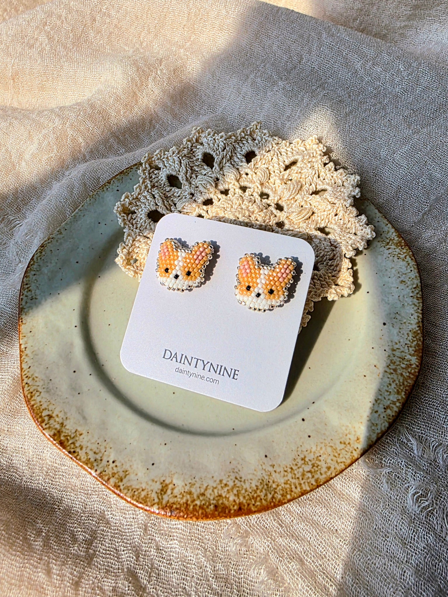 Welsh corgi stud earrings on card