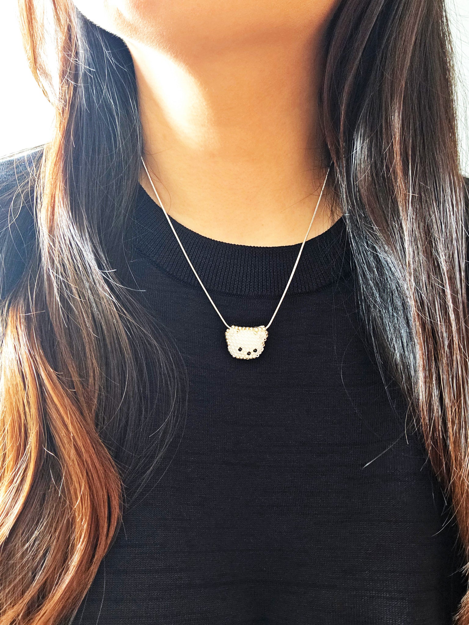 White Bear Necklace Model