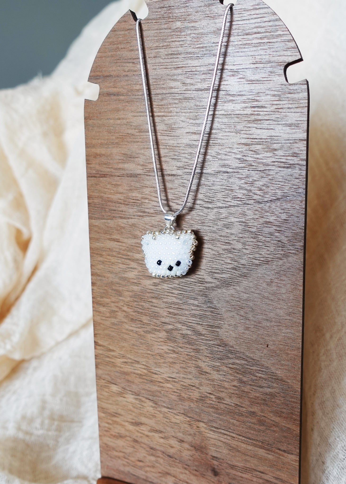 White Bear Pendant Necklace Display