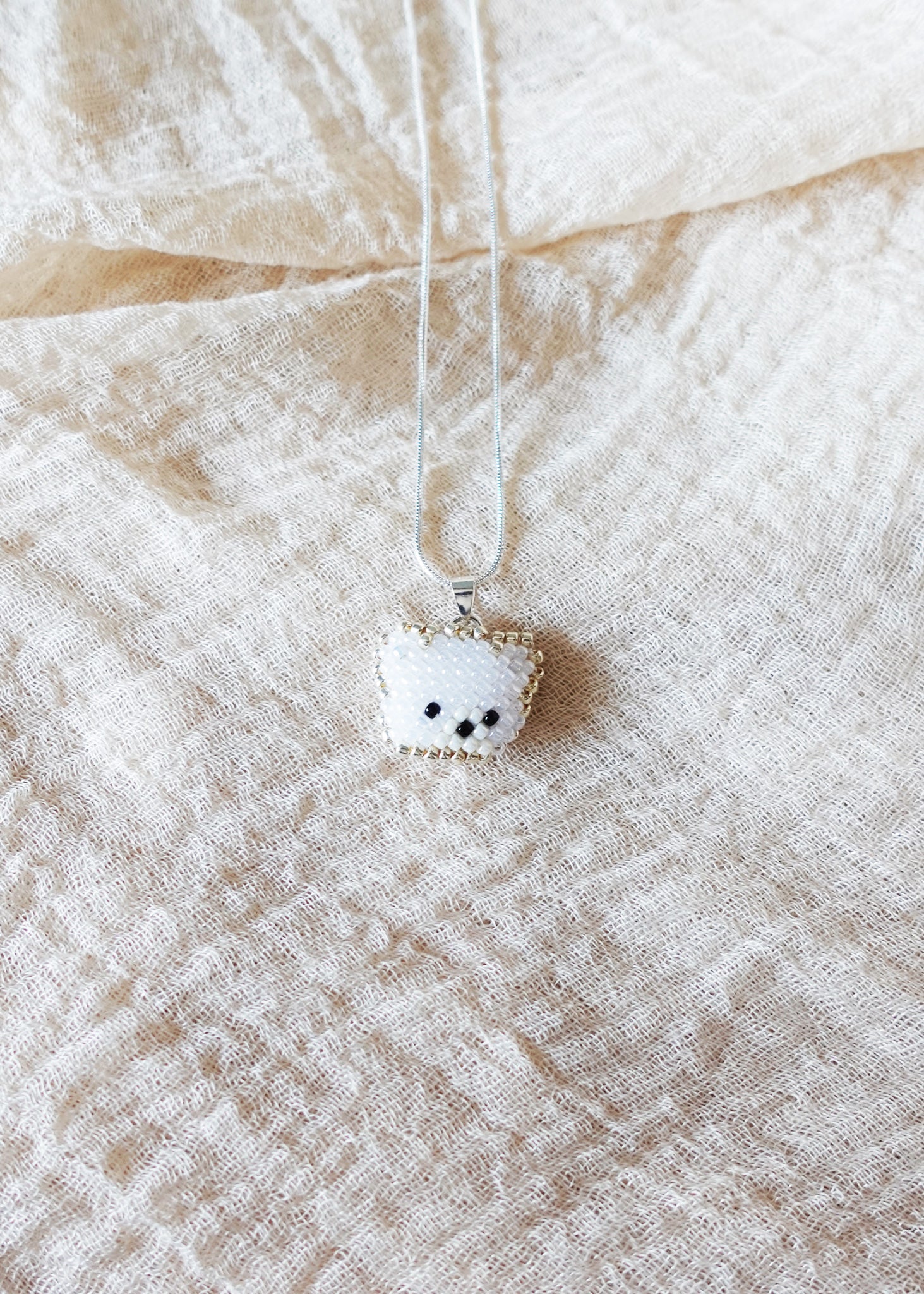 White Bear Pendant Necklace Front