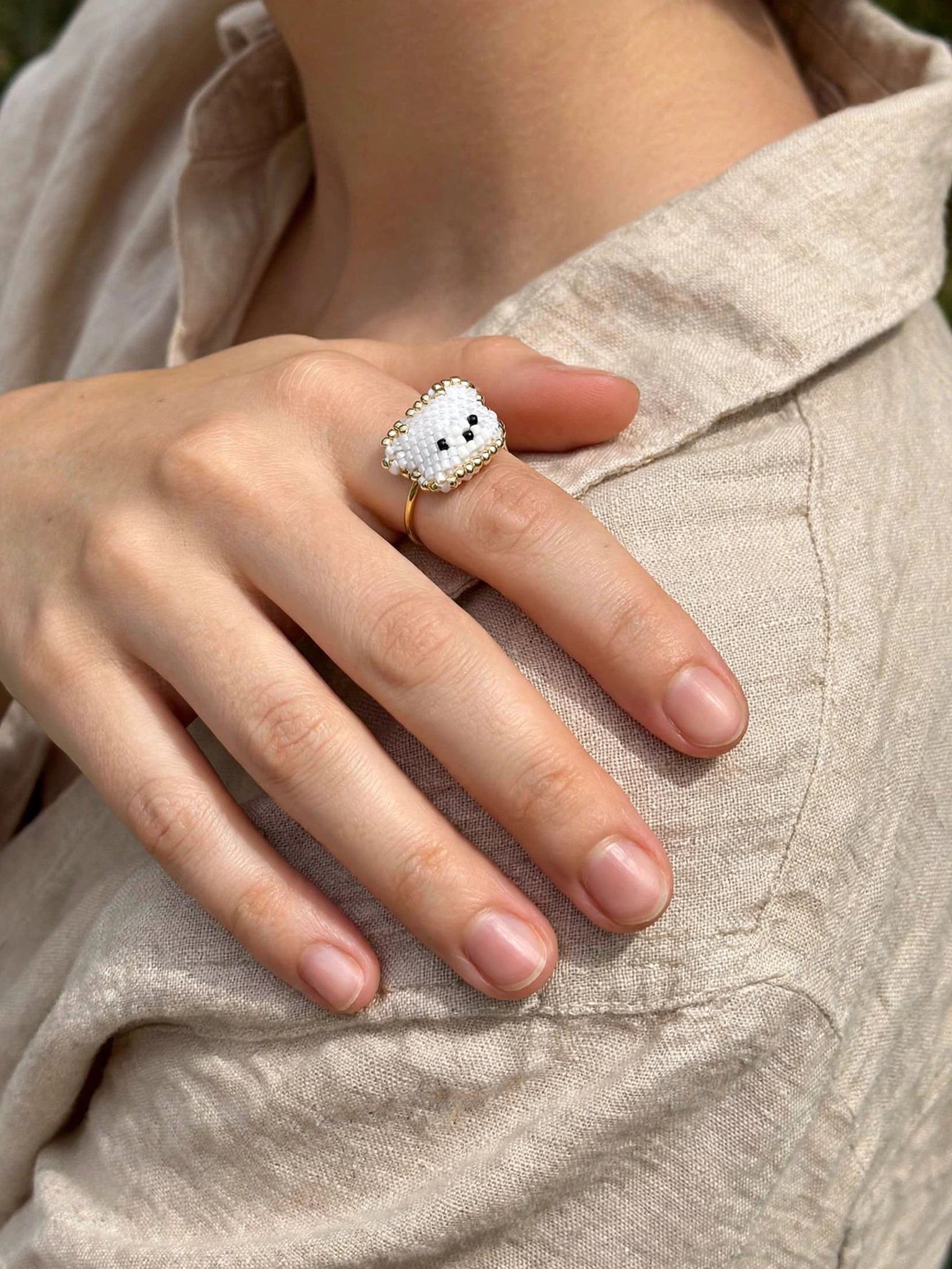 White bear ring on model