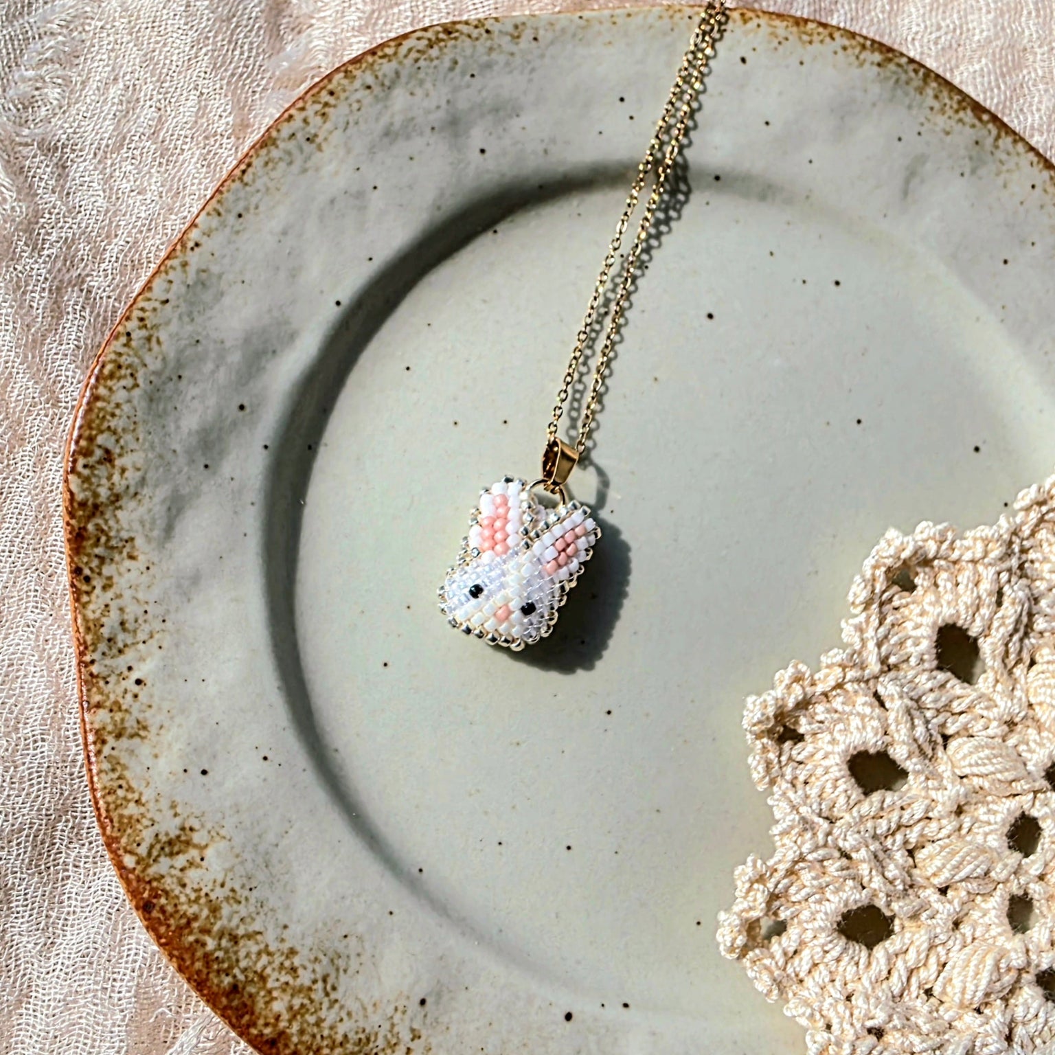 White bunny necklace right