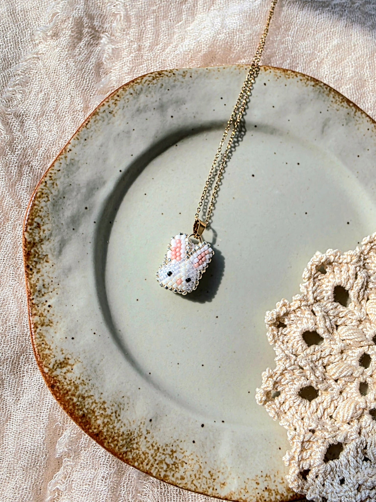 White bunny necklace right