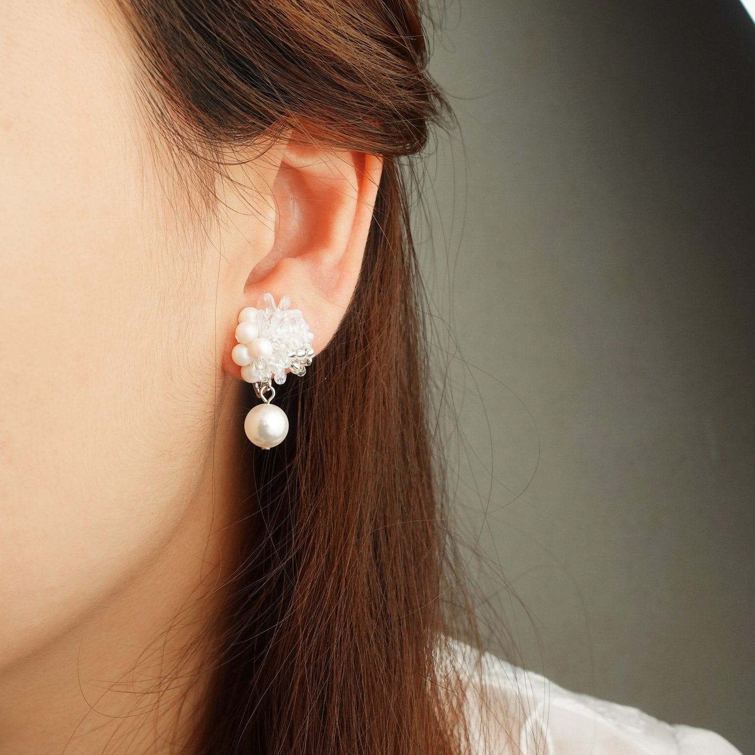 Anastasia Mariota Clip-on Earrings in White Model