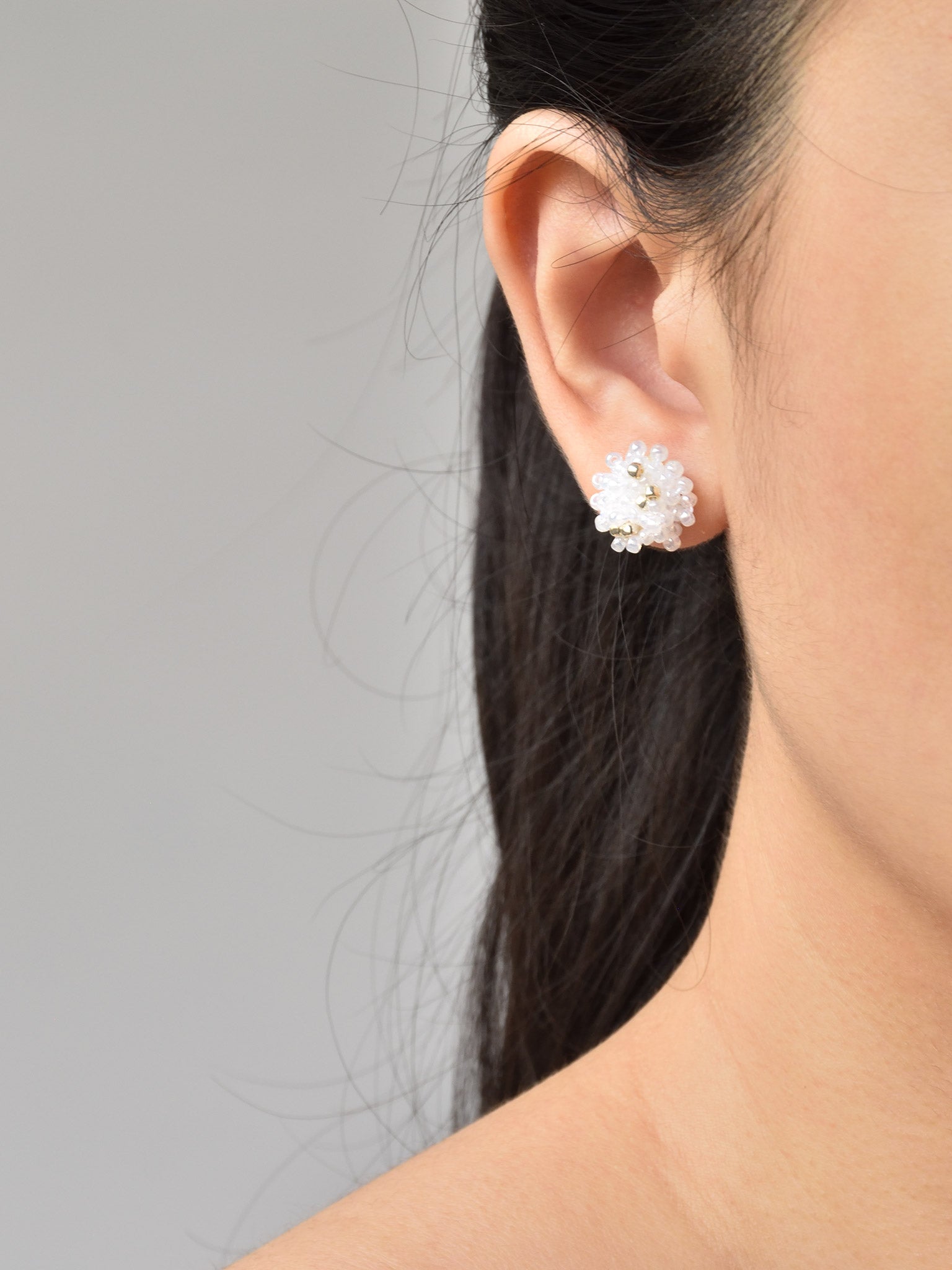 Ariel Beads Stud Earrings in White Model