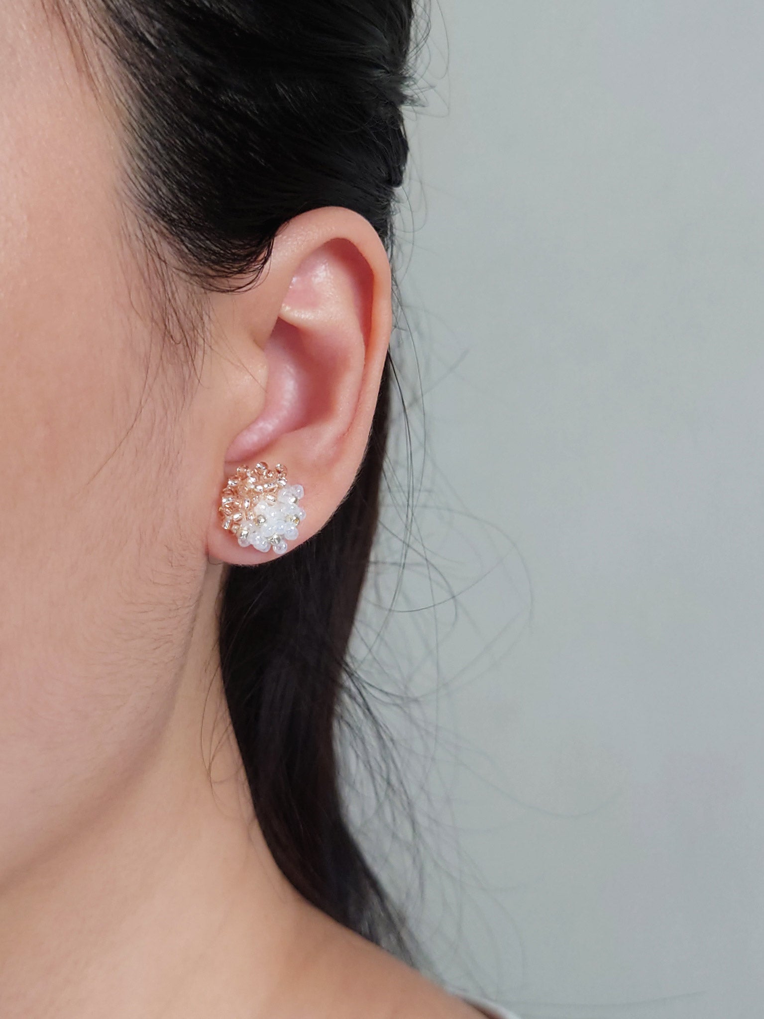 Ariel Duo Stud Earrings in Champagne Pink Model