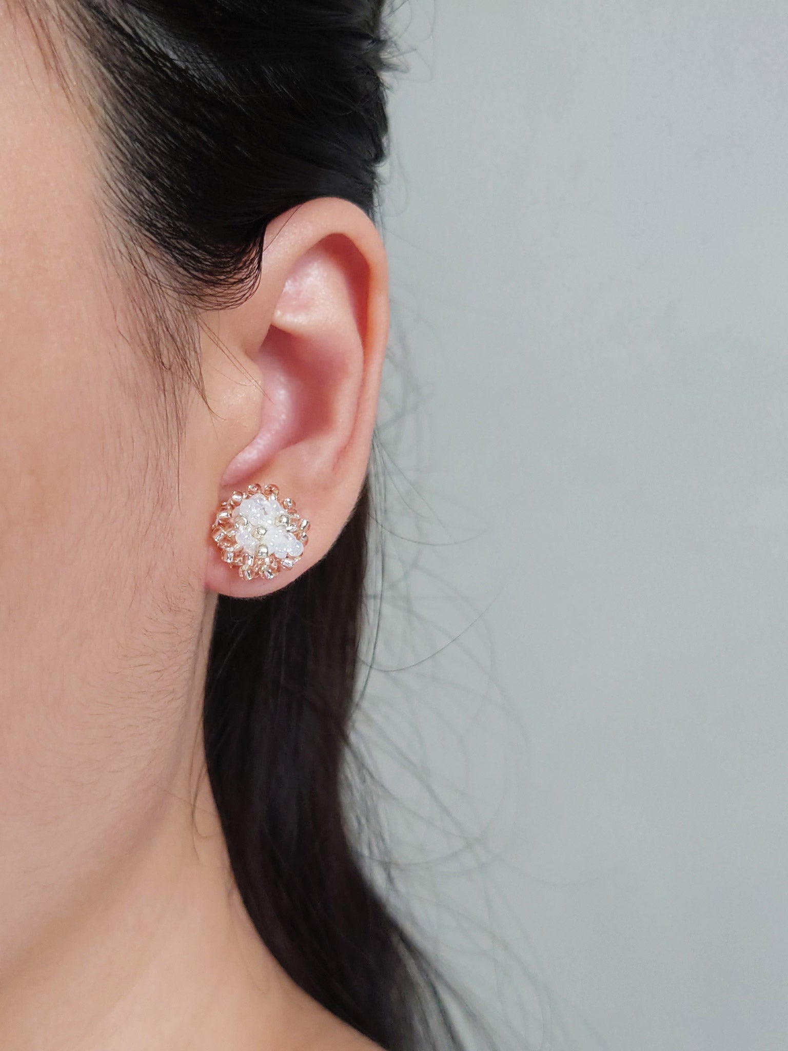 Ariel Rio Stud Earrings in Champagne Pink Model