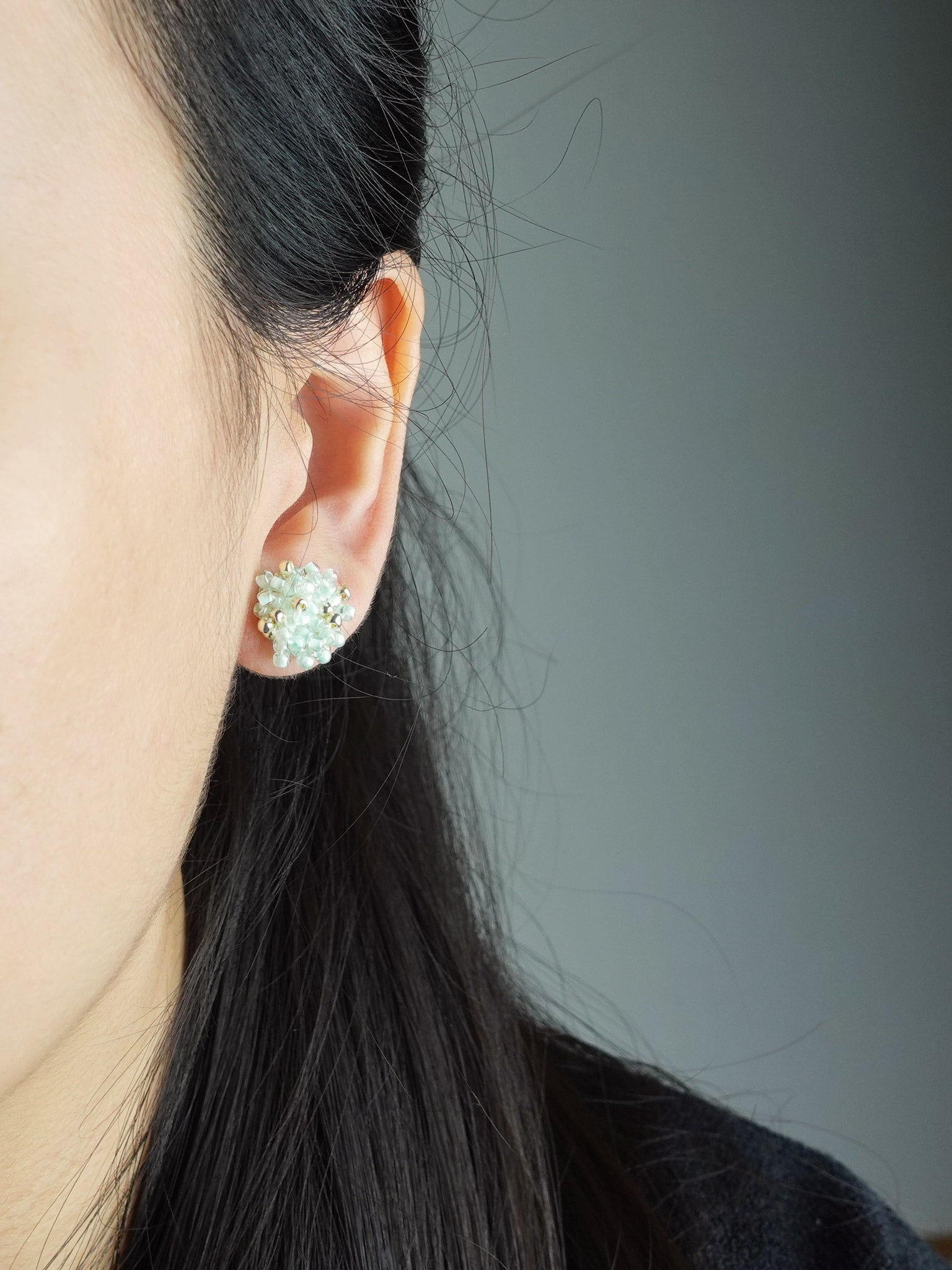 Ariel Stud Earrings in Mint Green Model