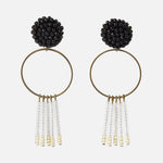 Arria Sead Beaded Fringe Hoop Earrings Black Primary