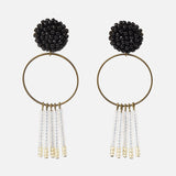 Arria Sead Beaded Fringe Hoop Earrings Black Primary