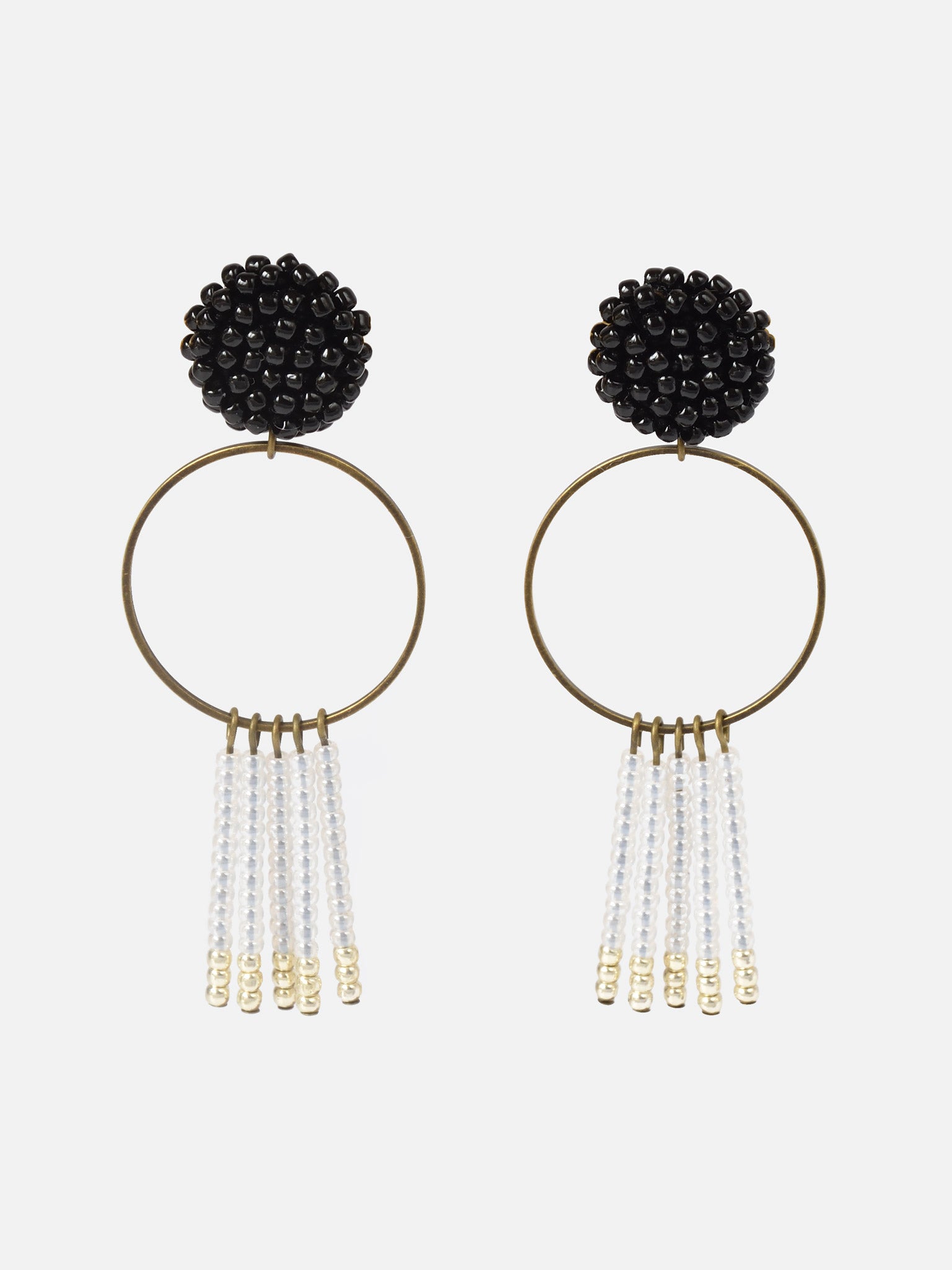 Arria Sead Beaded Fringe Hoop Earrings Black Primary