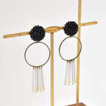 Arria Sead Beaded Fringe Hoop Earrings Black Right
