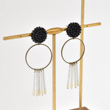 Arria Sead Beaded Fringe Hoop Earrings Black Right