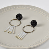 Arria Sead Beaded Fringe Hoop Earrings Black Top Left